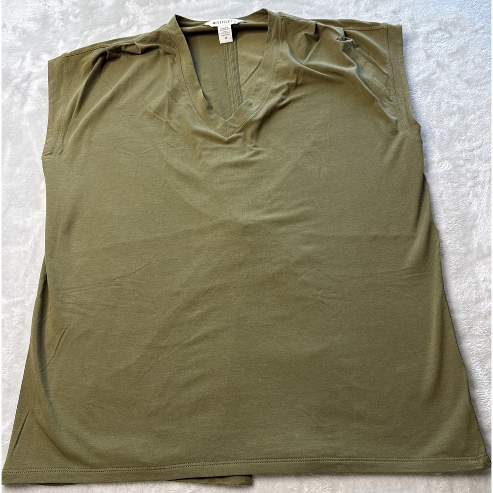 Athleta‎ Olive Green V Neck Top Size M Criss Cross Back